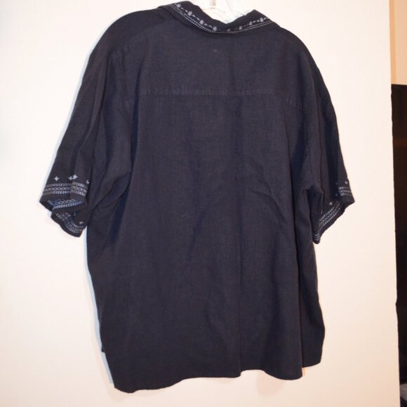 STUDIO WORKS Woman Linen-Rayon Navy Blue Button-Down Shirt Embroidery 2X - Picture 9 of 9